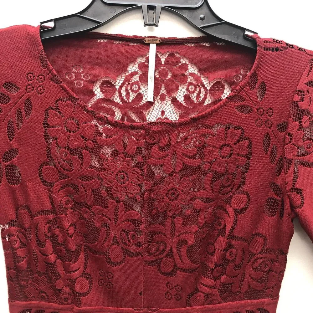 Free People Dress Womens XS Lace Bell Sleeve‎ Boho Cutout Fit Flare Party - Picture 5 of 14